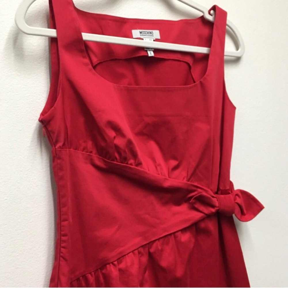 Moschino Side Bow Square Neck Dress 8 Red Italian Designer Chic Retro Classic - Picture 8 of 13
